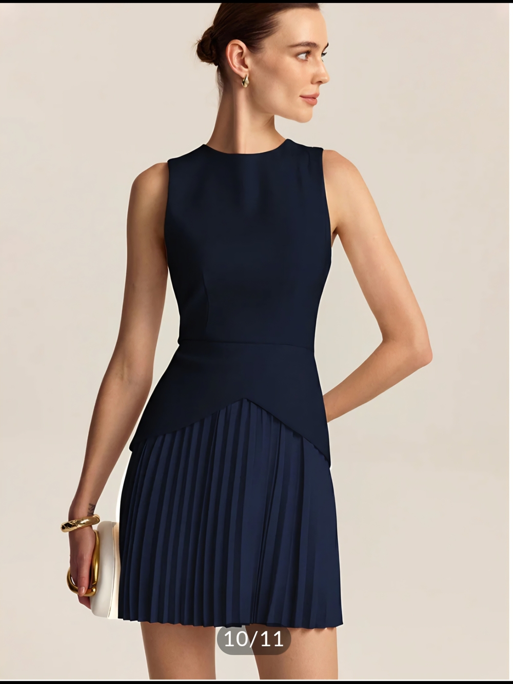 Commence Sleeveless Navy Pleated Hem Dress